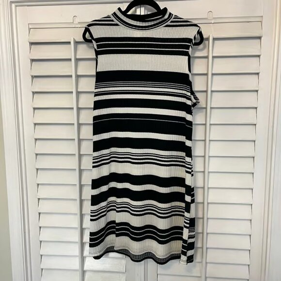 Ellen Weaver Black and White Stripe Mock Neck Dress Size XL - Picture 1 of 5